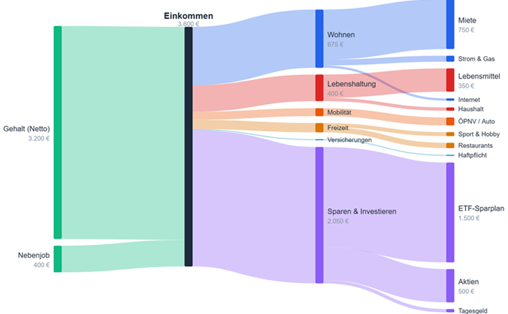 Finanzielle Freiheit Flussdiagramm Sankey Freiheitskämpfer