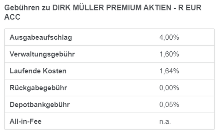 Gebührenstruktur Dirk Müller Premiumaktien Fonds