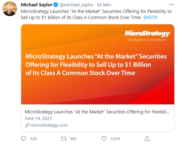 michael Saylor Micro Strategy Bitcon 1 Billion Stock Offering
