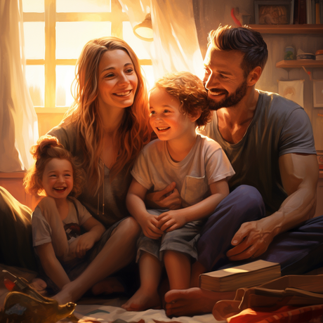 Broseph father and mother with kids happy living room enjoying  2ae4cf5d 8943 4468 b095 7a0f1ac7e680